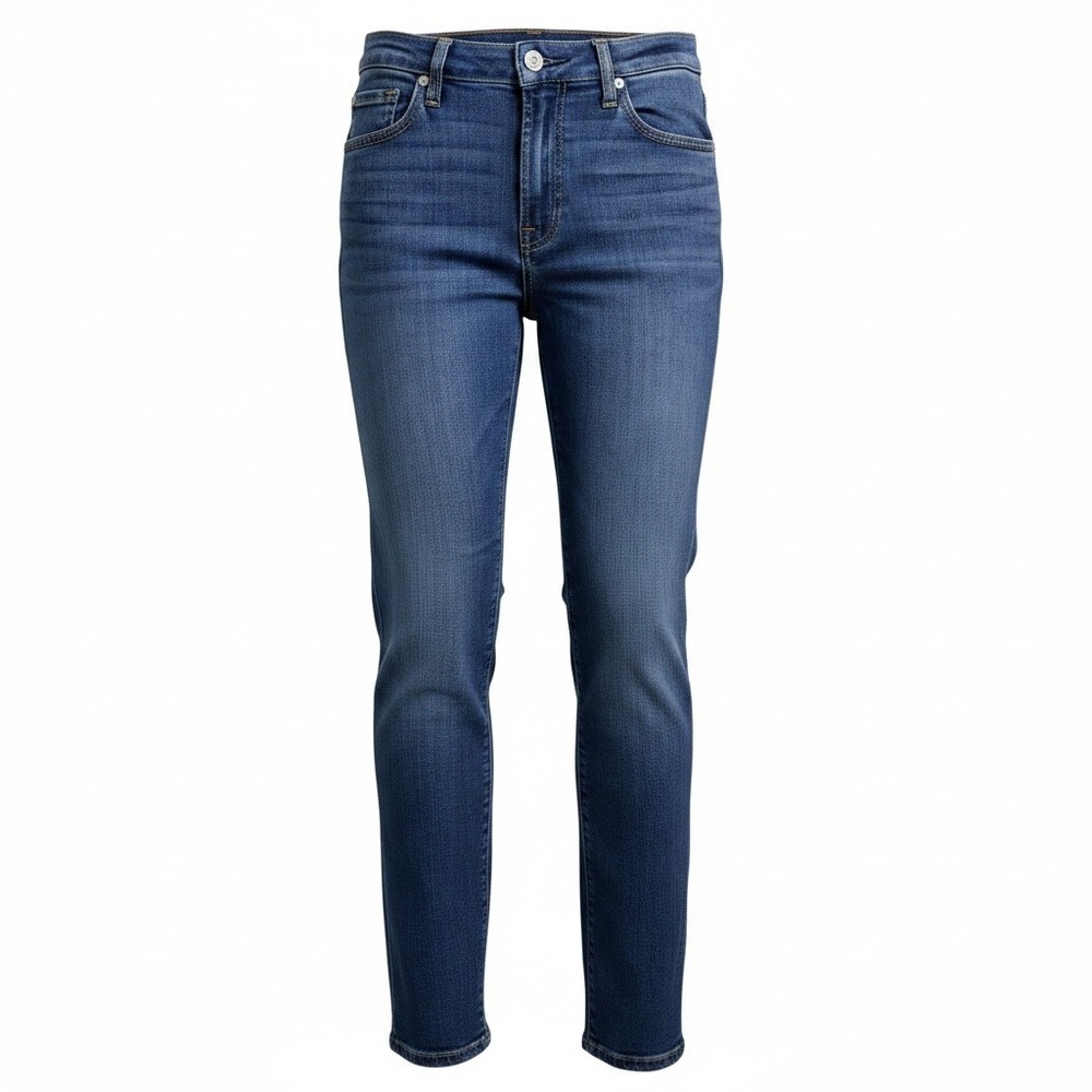 7 For All Mankind High Rise Straight Leg Jeans Medium Wash Denim Size 27 - Picture 1 of 7